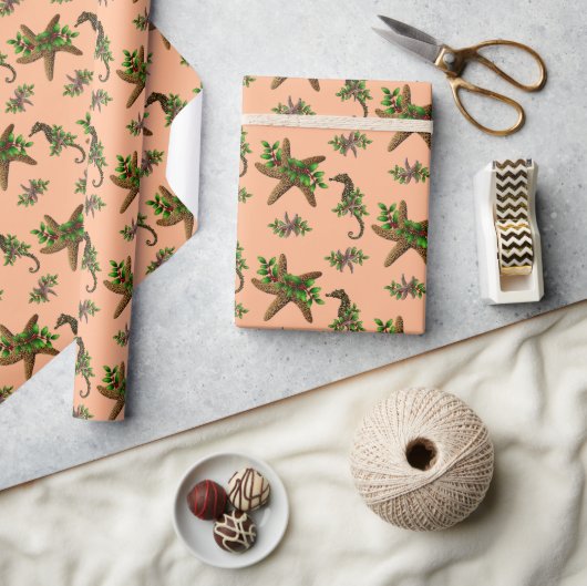 Sterren Zee Paarden Pattern Kerstmis Cadeaupapier (Crafts)