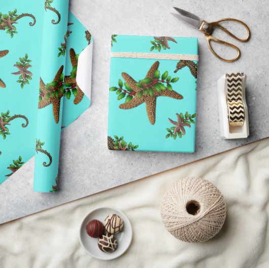 Sterren Zee Paarden Pattern Kerstmis Cadeaupapier (Crafts)