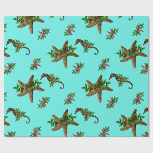 Sterren Zee Paarden Pattern Kerstmis Cadeaupapier (Vlak)
