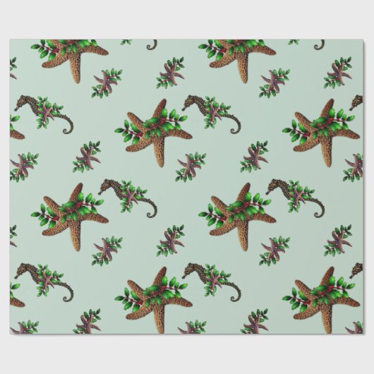 Sterren Zee Paarden Pattern Kerstmis Cadeaupapier (Vlak)