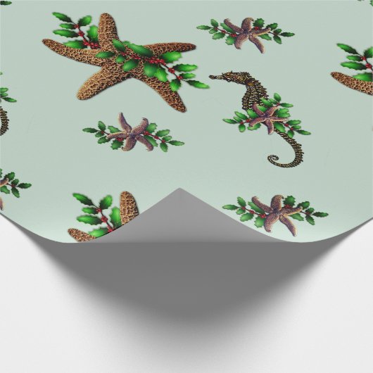 Sterren Zee Paarden Pattern Kerstmis Cadeaupapier (Hoek)