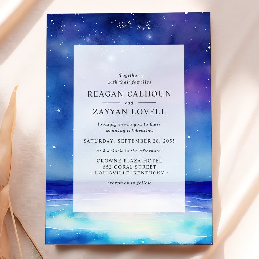 Sterren Zeegezicht Waterverf bruiloft uitnodiging