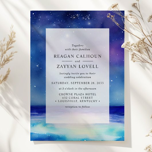 Sterren Zeegezicht Waterverf bruiloft uitnodiging