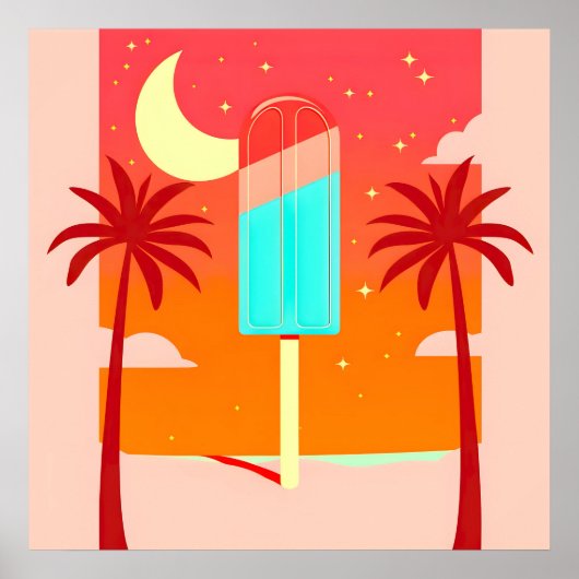 Sterren Zomer Palm Ice Oase Poster (Voorkant)