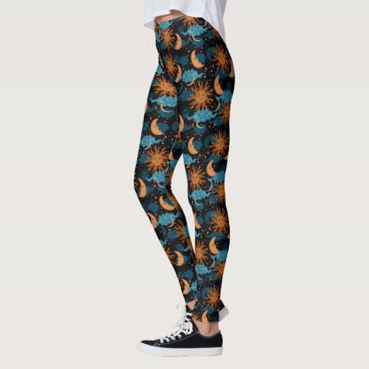Sterren Zon Maan Hemels Patroon Zwart Leggings (Links)