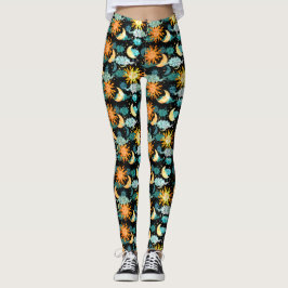 Sterren Zon Maan Hemels Patroon Zwart Leggings
