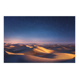 SterreNachtenBovenGoudenWoestijnDuinenLandschap Foto Afdruk