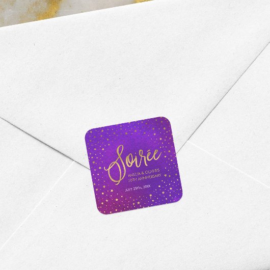 Sterrenachtige Paarse elk jaar bruiloft Jubileum Vierkante Sticker