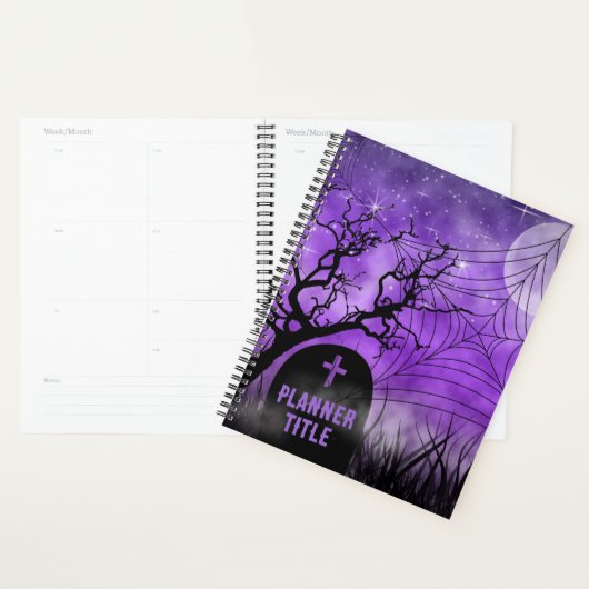 Sterrenachtige Paarse Ghoulish Gothic Web Volle Ma Planner (Display)