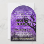 Sterrenachtige Paarse Gothic Graveyard Volle Maan  Kaart (Achterkant)