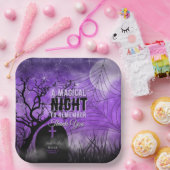 Sterrenachtige Paarse Gothic Graveyard Volle Maan Papieren Bordje (Feest)