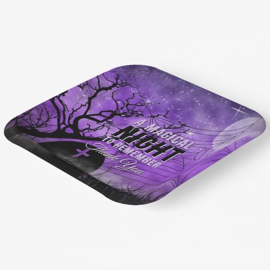 Sterrenachtige Paarse Gothic Graveyard Volle Maan Papieren Bordje (Gebogen)