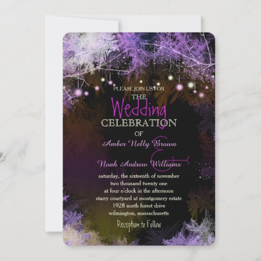 Sterrenavond Bos Paarse bruiloft Kaart (Voorkant)