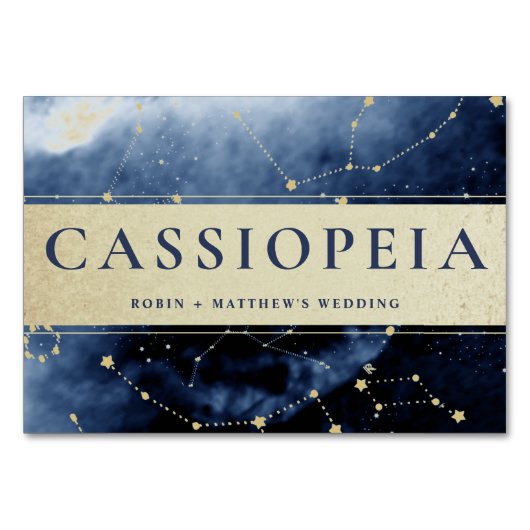Sterrenbeeld Cassiopeia (of Andere) Blauw Goud Kaart (Achterkant)