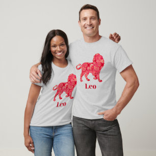 Sterrenbeeld Leeuw in een rood fractal patroon T-shirt