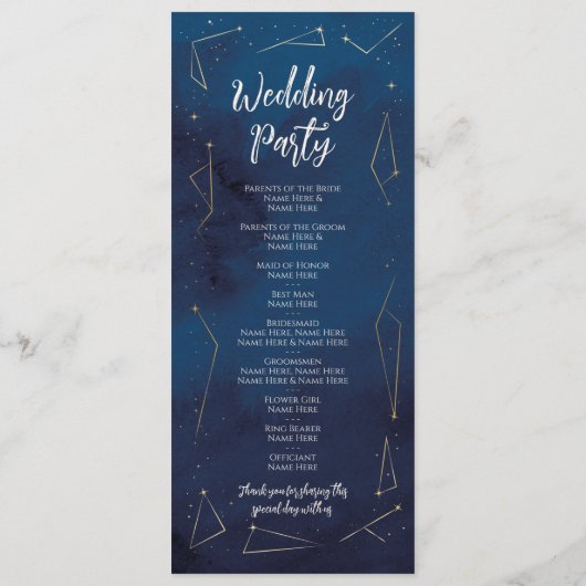 Sterrenbeeld Navy Trouwmenu Ceremonie Details Programmakaart (Achterkant)