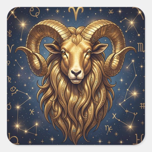 Sterrenbeeld Ram Gouden Ram en Sterren Vierkante Sticker (Voorkant)