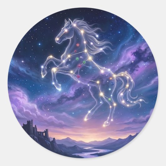 Sterrenbeeld van het Dappere Paard Ronde Sticker (Voorkant)