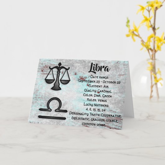 sterrenbeeld Weegschaal Astrologie Verjaardag Kaart (Gele Bloem)