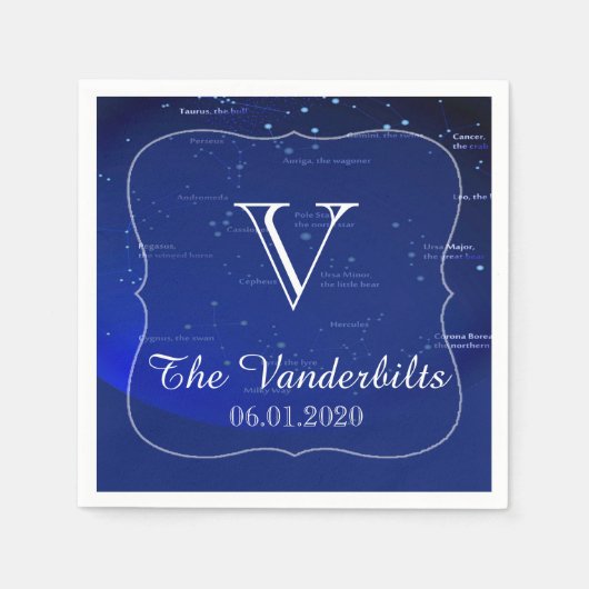 Sterrenbeelden op Blauwe Bruiloft Servet (Voorkant)