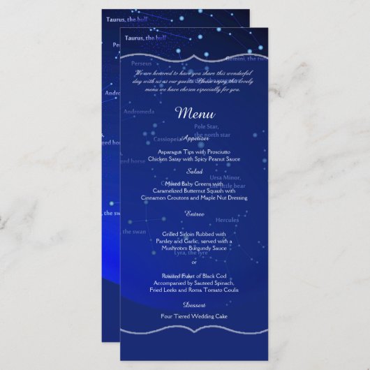 Sterrenbeelden op Blue Wedding Menu (Voorkant / Achterkant)