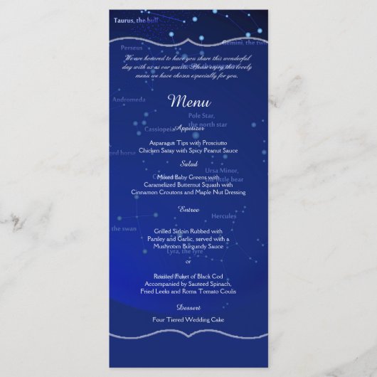 Sterrenbeelden op Blue Wedding Menu (Voorkant)