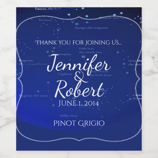 Sterrenbeelden op Blue Wedding Wine Label Wijn Etiket (Enkel label)