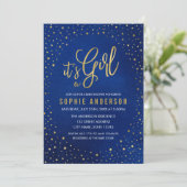 Sterrenblauw en roze Het is een Meisje Baby shower Kaart (Staand voorkant)