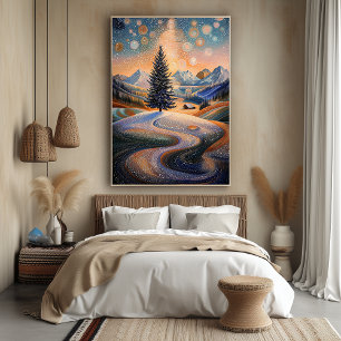 Sterrenboom in pointillistische stijl poster