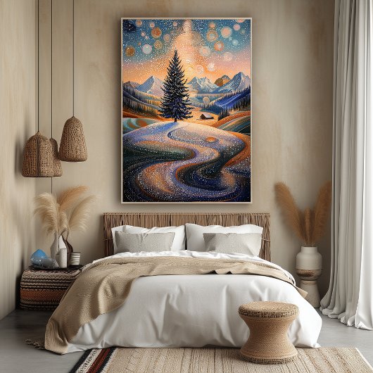 Sterrenboom in pointillistische stijl poster