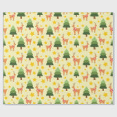 Sterrenbos Kerstrendier Geel Naadloos Cadeaupapier (Vlak)