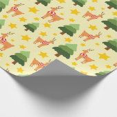 Sterrenbos Kerstrendier Geel Naadloos Cadeaupapier (Hoek)