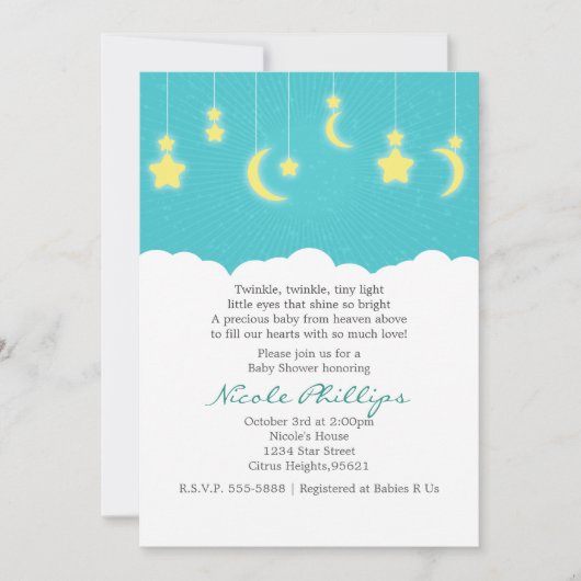 Sterrencrèche uitnodigingen voor babyfeestje (Voorkant)