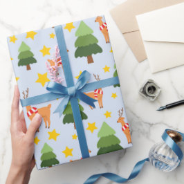 Sterrendier Nights Kerstboom Lichtblauw Cadeaupapier