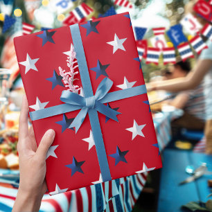 Sterrengepatroon Wit Blauw Rood Grote sterren Amer Cadeaupapier