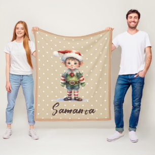 Sterrengnome blauw beige naam fleece deken