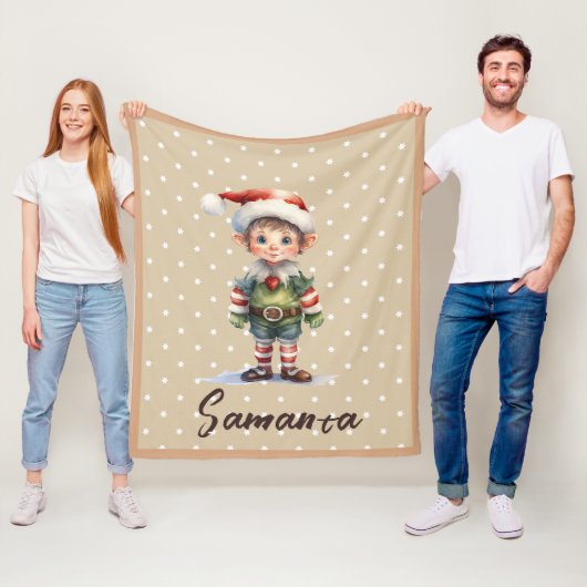 Sterrengnome blauw beige naam fleece deken (In situ)