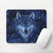 Sterrenhemel Blauwe Wolf Kosmisch Muismat (Met muis)