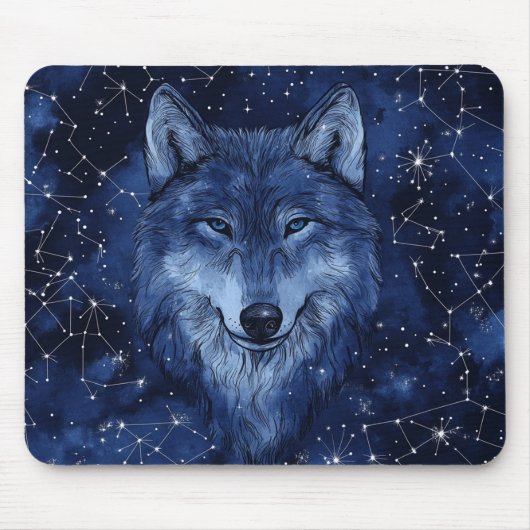 Sterrenhemel Blauwe Wolf Kosmisch Muismat (Voorkant)