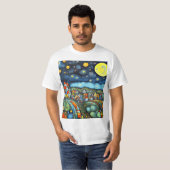 Sterrenhemel boven dorp t-shirt (Voorkant volledig)