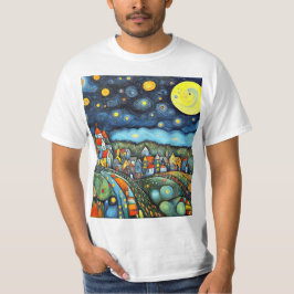 Sterrenhemel boven dorp t-shirt