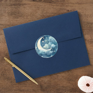 Sterrenhemel en maan baby shower ronde sticker