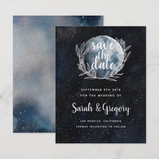 Sterrenhemel en Maanlicht Monogram Save the Date (Voorkant / Achterkant)