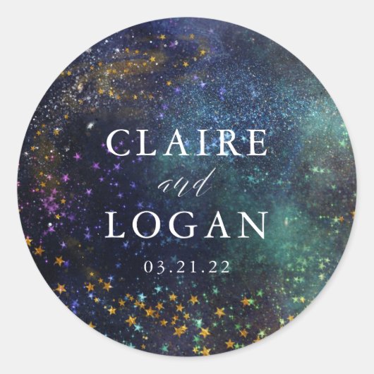 Sterrenhemel Galaxy Bruiloft Ronde Sticker (Voorkant)