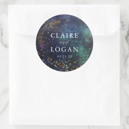 Sterrenhemel Galaxy Bruiloft Ronde Sticker (Tas)
