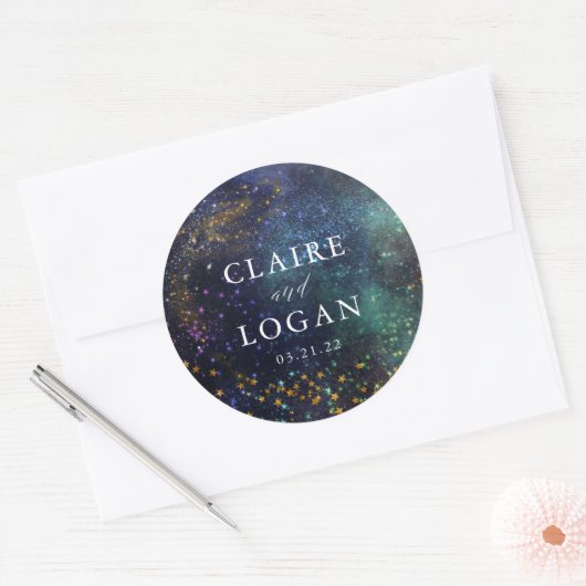 Sterrenhemel Galaxy Bruiloft Ronde Sticker (Envelop)
