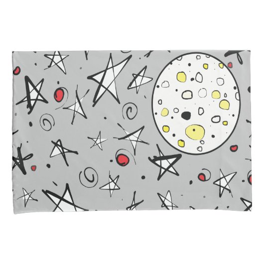 "Sterrenhemel" Grijs w / Moon dubbelzijdige Kussen Kussensloop (Voorkant-Rechts)