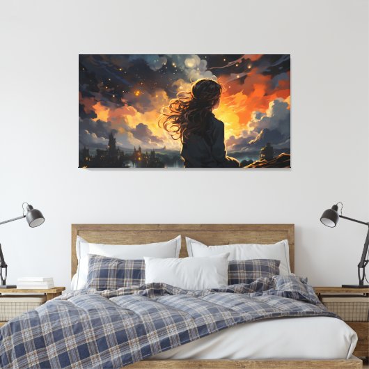 Sterrenhemel op vuur canvas afdruk (Insitu (Slaapkamer))