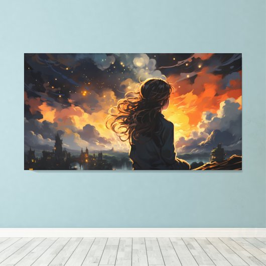 Sterrenhemel op vuur canvas afdruk (Insitu (Houten vloer))