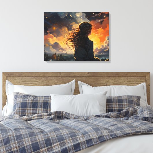 Sterrenhemel op vuur canvas afdruk (Insitu (Slaapkamer))